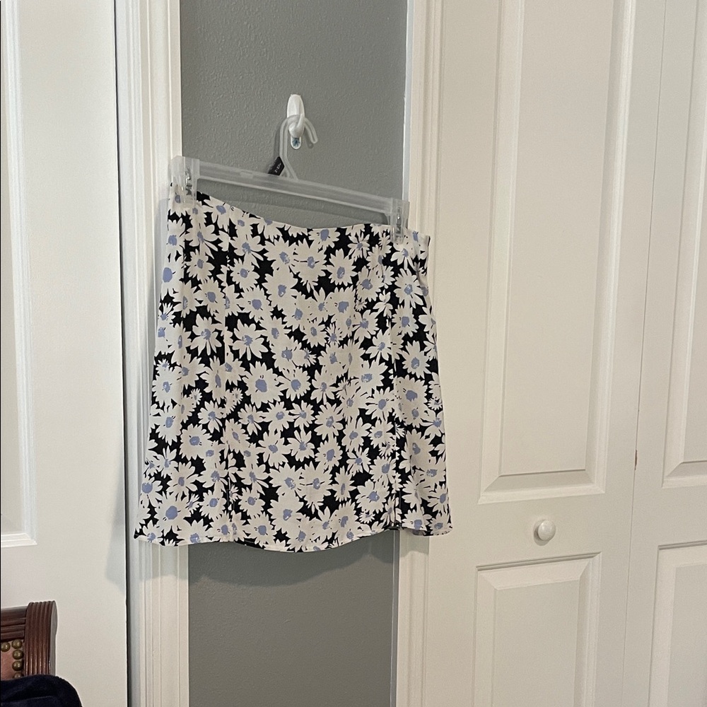 Black and White Floral Mini Skirt with light blue Accents